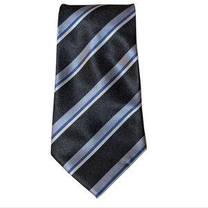 Giorgio Armani Cravatte Mens Tie Black Blue Striped Pattern Italy Preppy